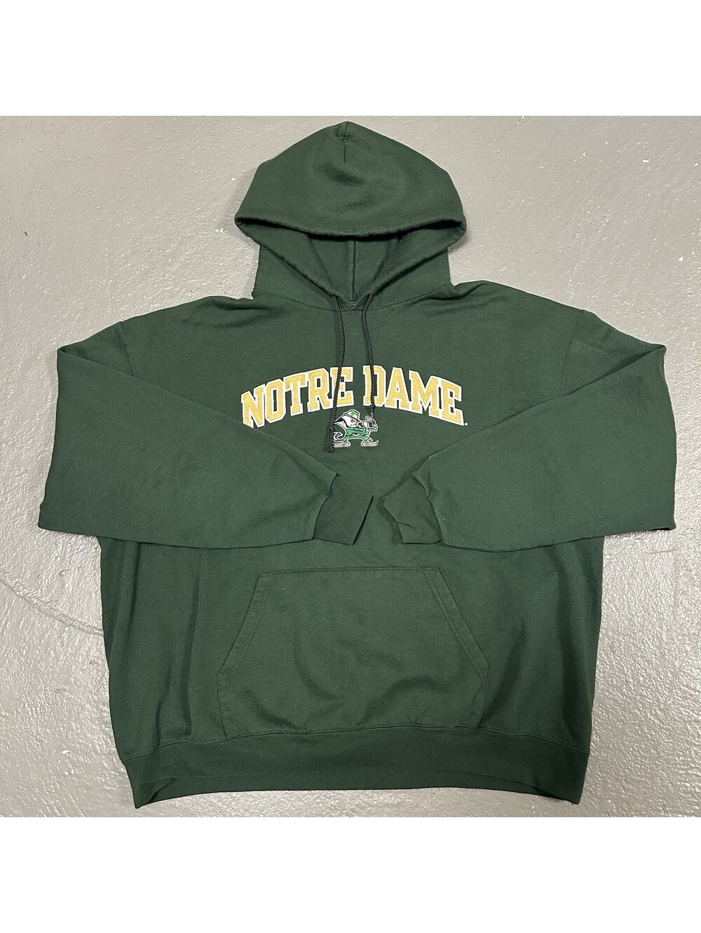 VINTAGE Champion Notre Dame Irish Mascot Green Pullover Hoodie Size 2XL